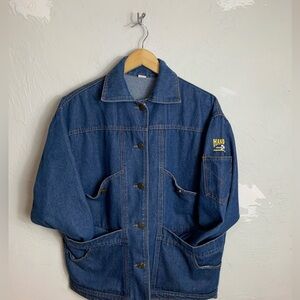 Vintage XL Denim Jacket Calm Graphic Red Devil Stars Aroria AS Blue Rare